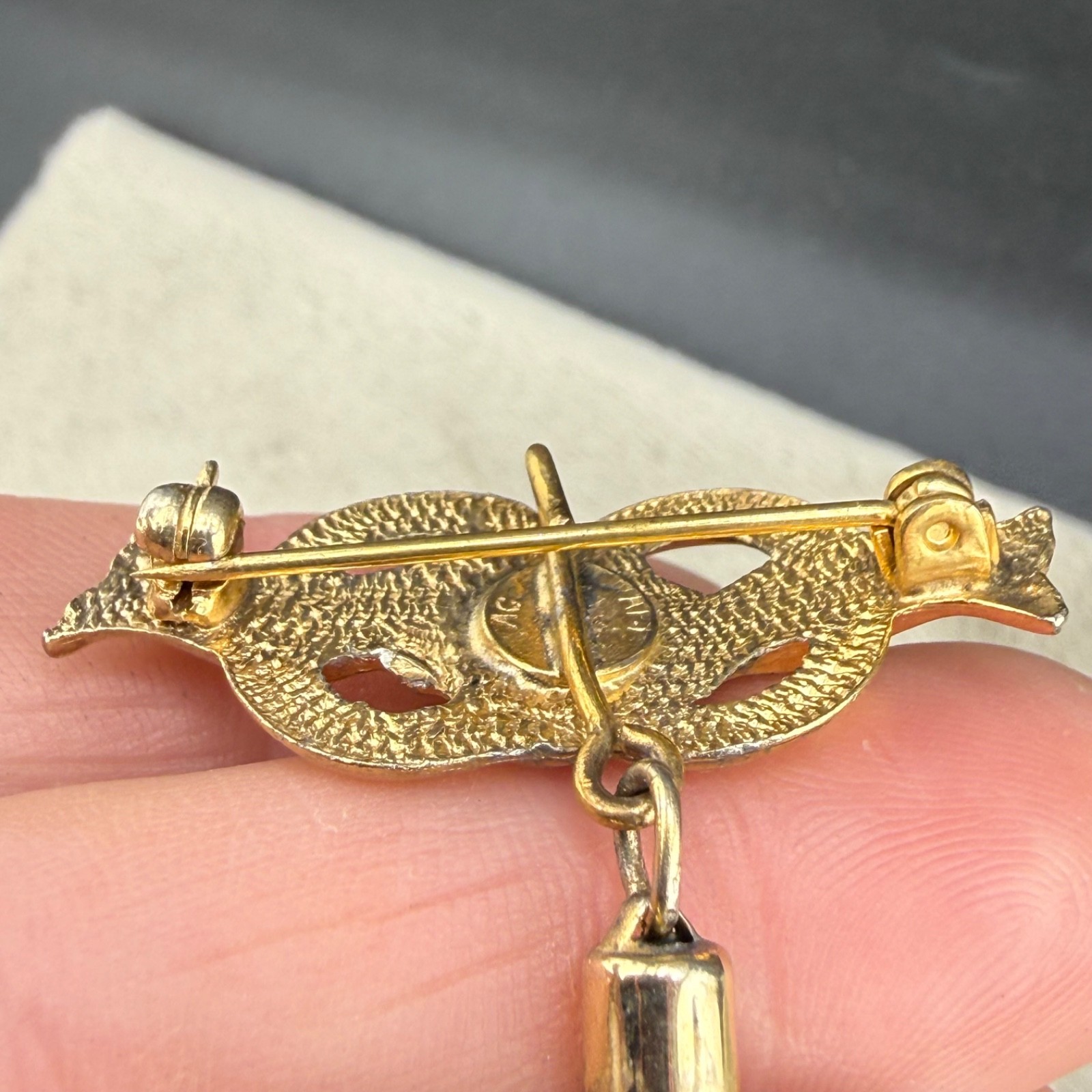 Vintage Signed Purple Faceted Glass Watch Fob Brooch Gold Tone