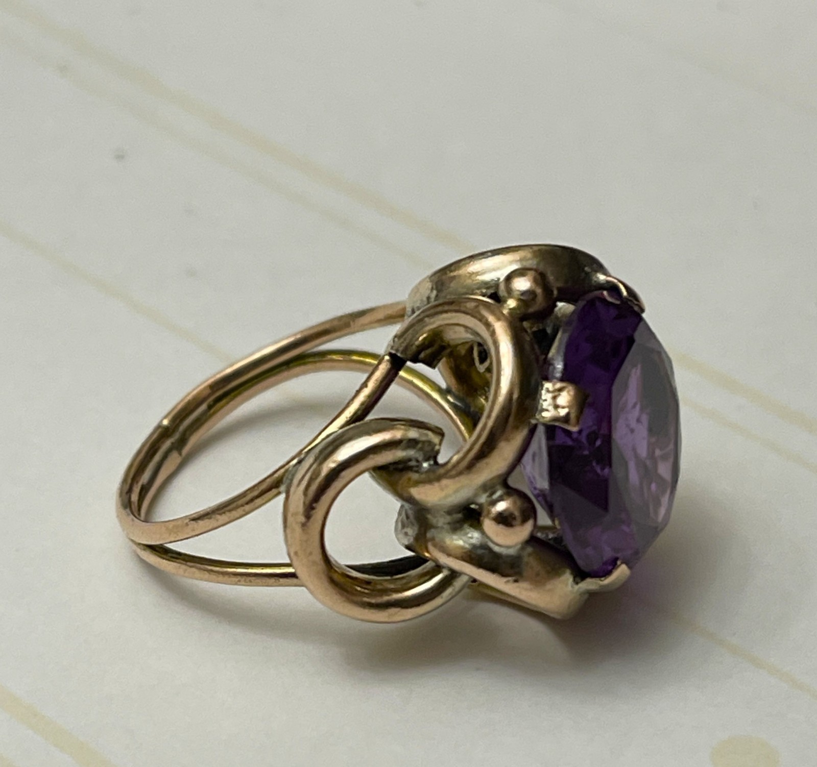 Antique 10K Rose Gold Synthetic Purple SAPPHIRE SIZE 5.5