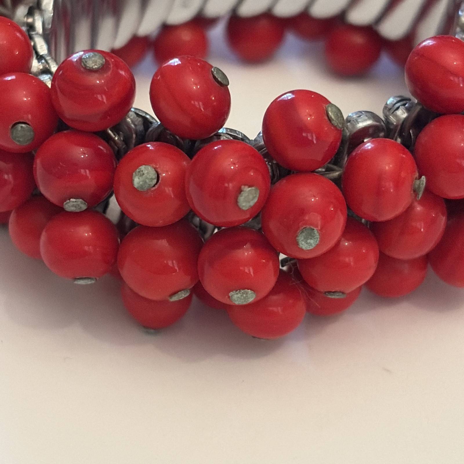 Vintage signed Japan cherry red bead expandable bracelet