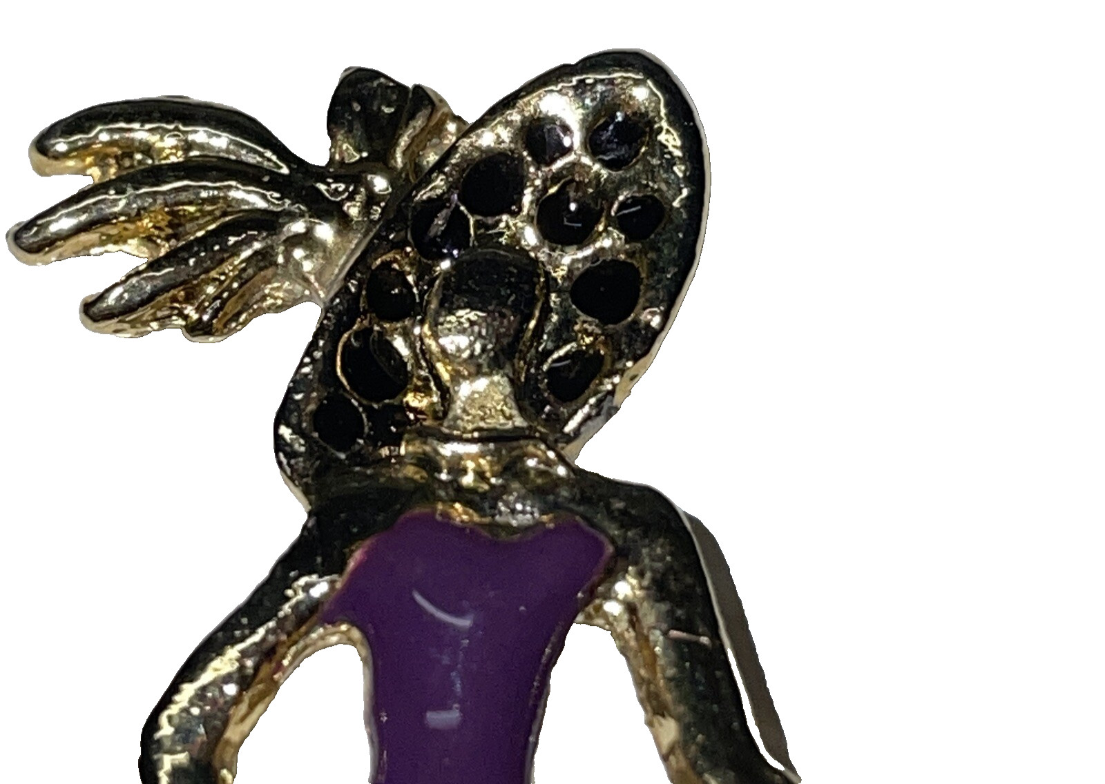 Vintage Woman Pin Brooch With Umbrella Gold Tone Purple Enamel Safety Pin Clasp