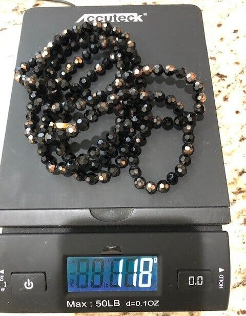 Czech Glass Fire Polished Faceted Jet Black Glass Bead Opera Length Necklace