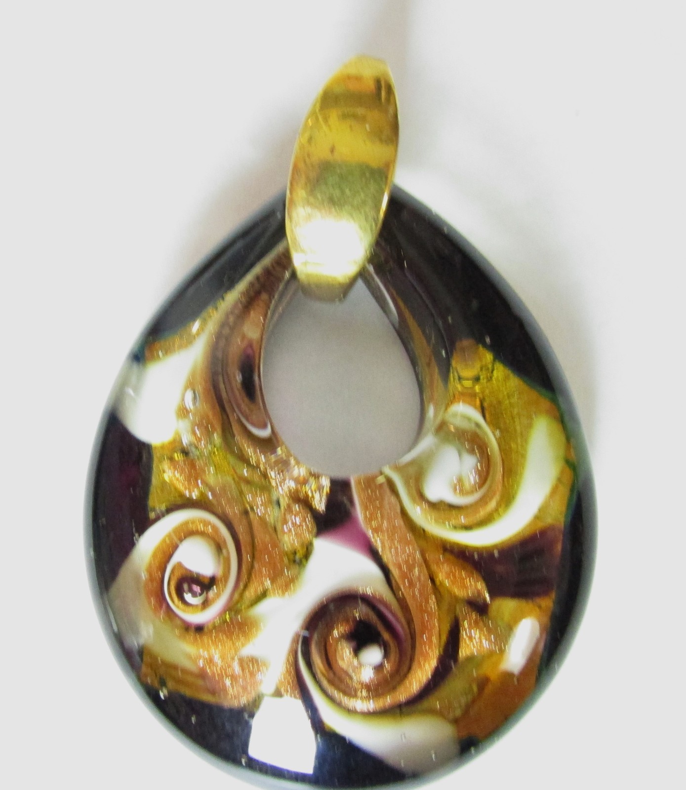Murano Glass Open Teardrop Multi Colored Pendant Gold Plated Bail Signed