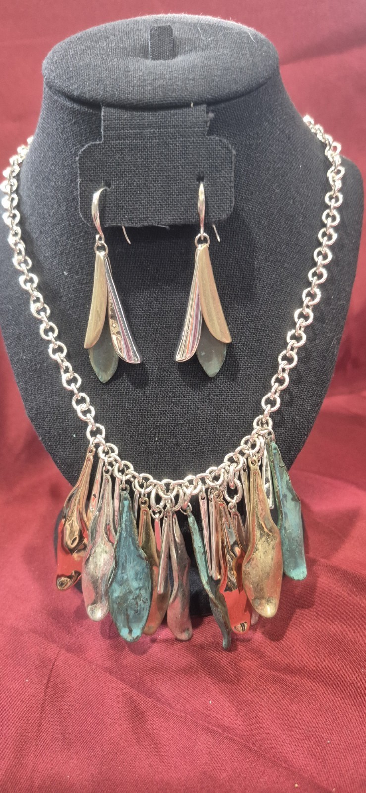 Vintage Signed RLM Robert Lee Morris Spoon Necklace Earrings Brass Silver Gold