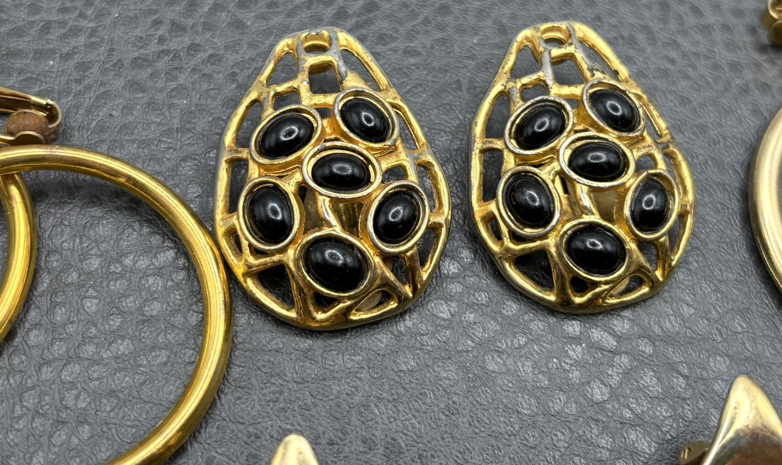 VINTAGE 60’s – 80’s Gold Tone EARRINGS Hoops 1 Monet Enamel CLIP LOT READ