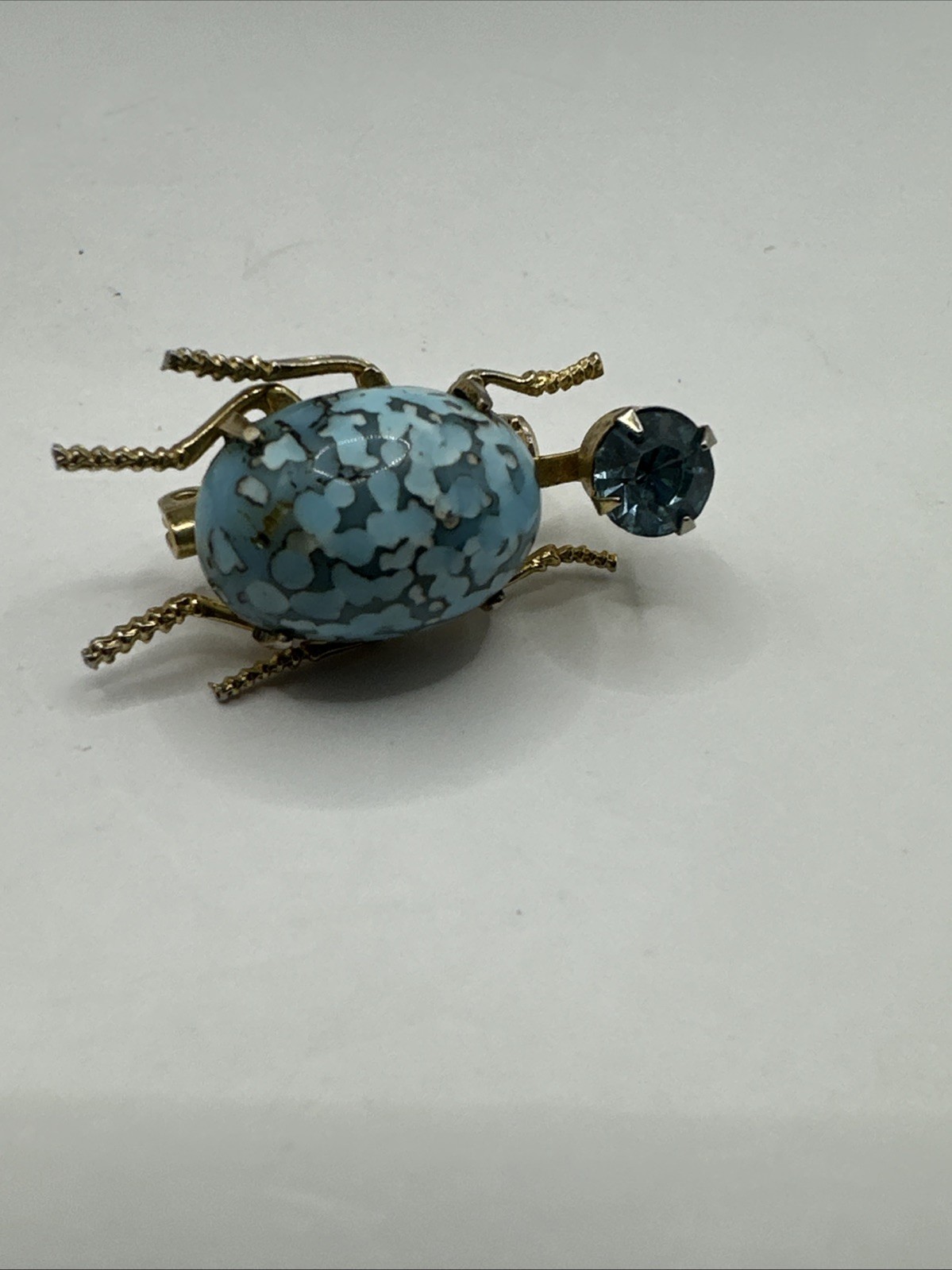 Vintage BEETLE BUG INSECT PIN Brooch Gold Tone Rhinestone 1.25”