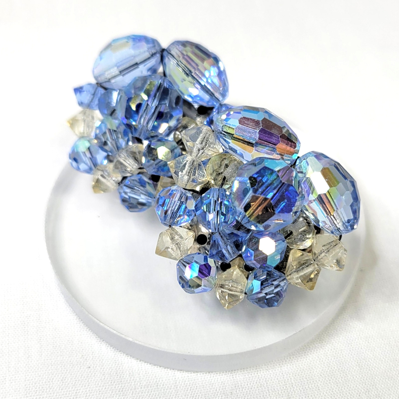Vtg Clip On Earrings Lot 3 Pair Rhinestone Bead Blue Mid Century Heirloom Retro