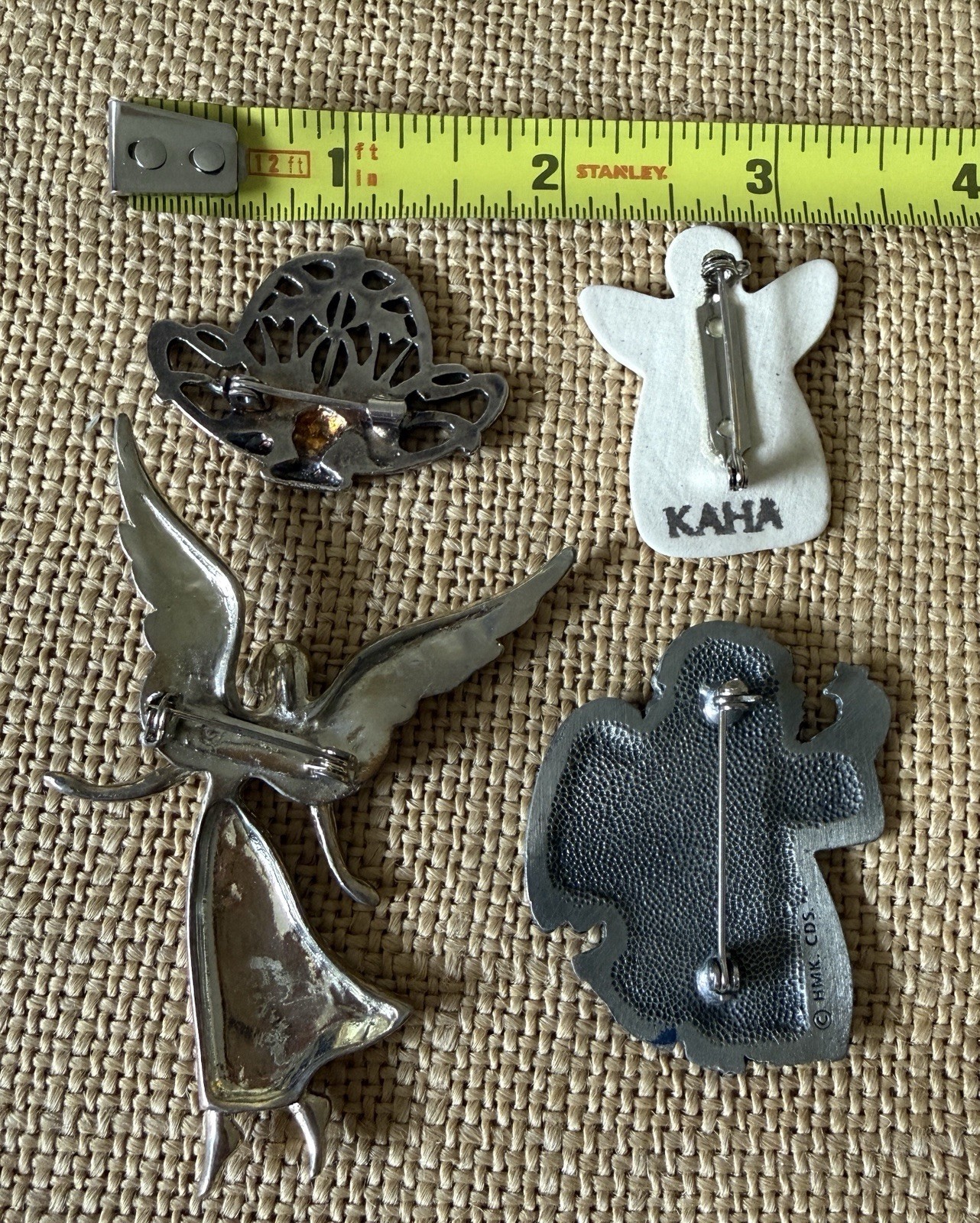 Vintage Antique Angel Lotus Brooch Pins 4 Pewter Ceramic KAHA | HMK. CDS | EUC