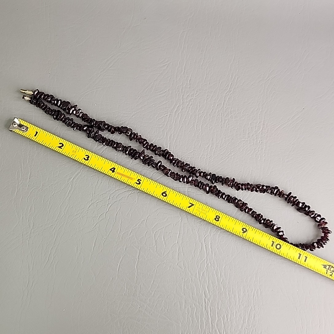 Garnet Chip Beaded Necklace Red Purple Heavy 24″