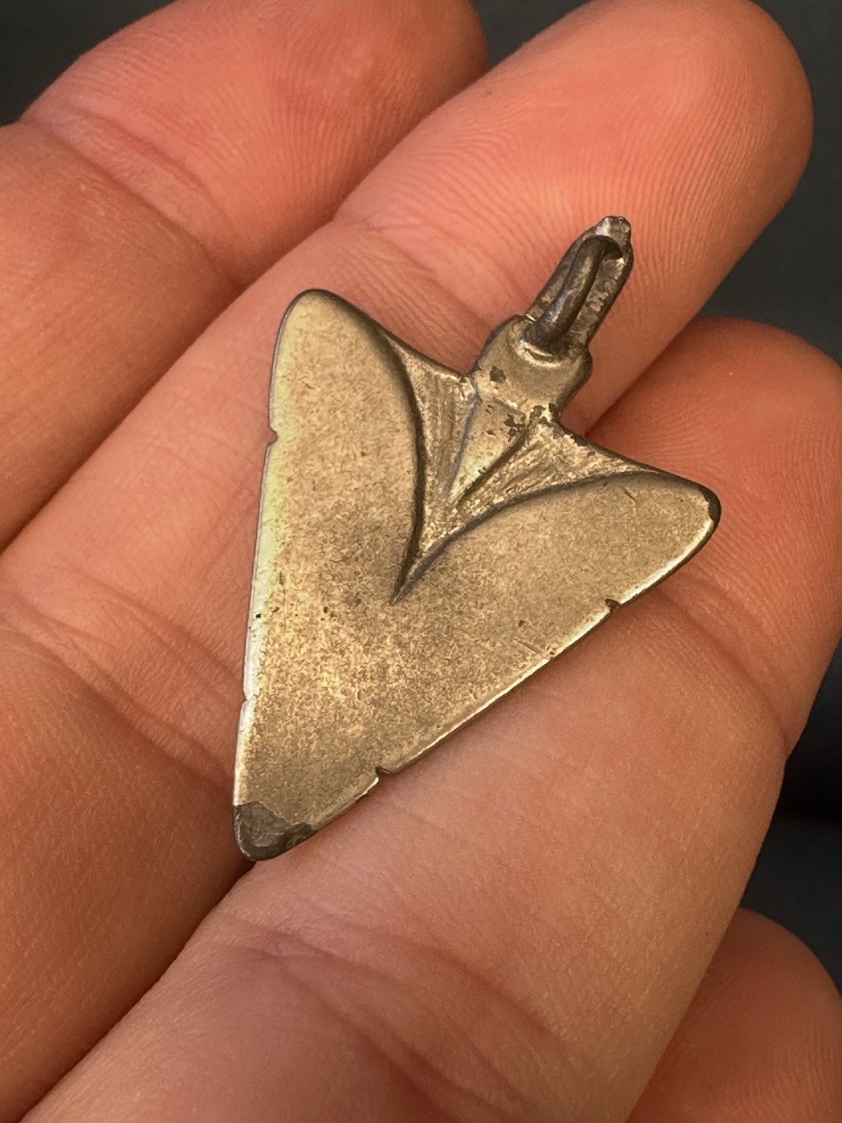 Vintage Arrowhead Amulet Pendant Unstamped Silver Plated with Turquoise Inlay