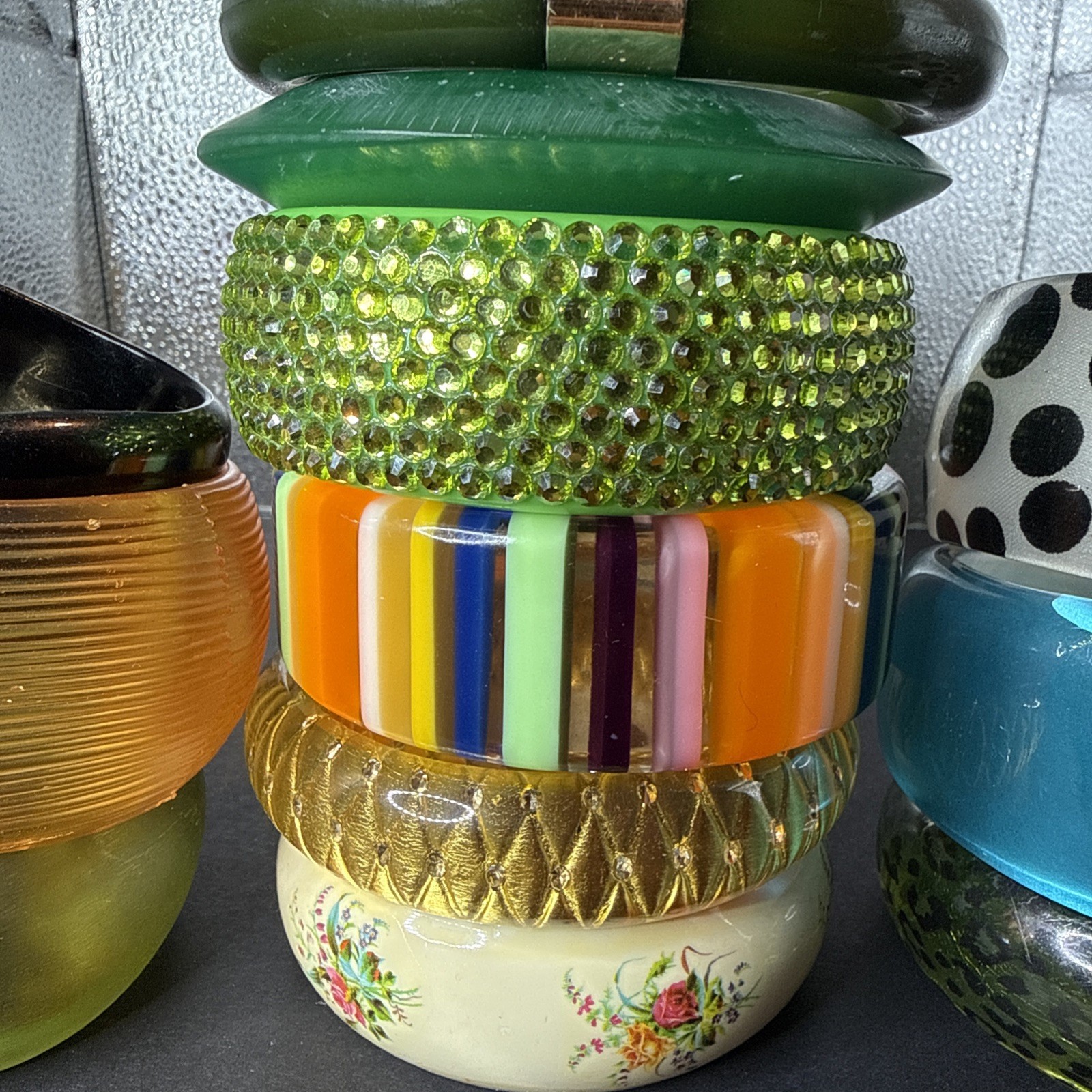 Vintage 12 Celluloid & Lucite Plastic Bracelets Variety Collection