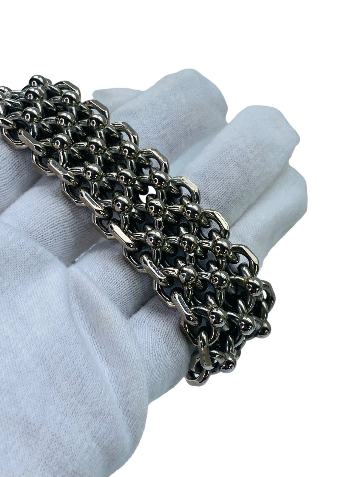 Vintage Cathé Cathe Chunky Silver Tone Heavy Brutalist Ball & Chain Bracelet