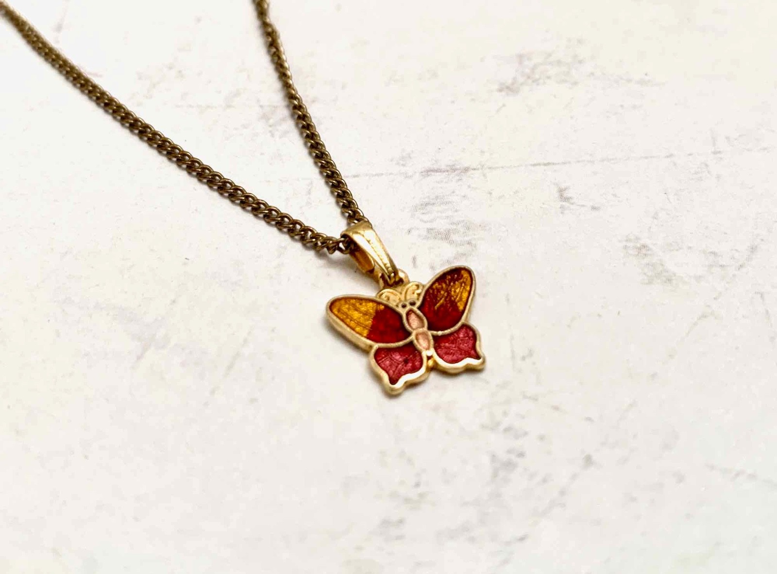 Butterfly necklace-enamel charm 1/20 12k gold fill whimsical fairy fantasy