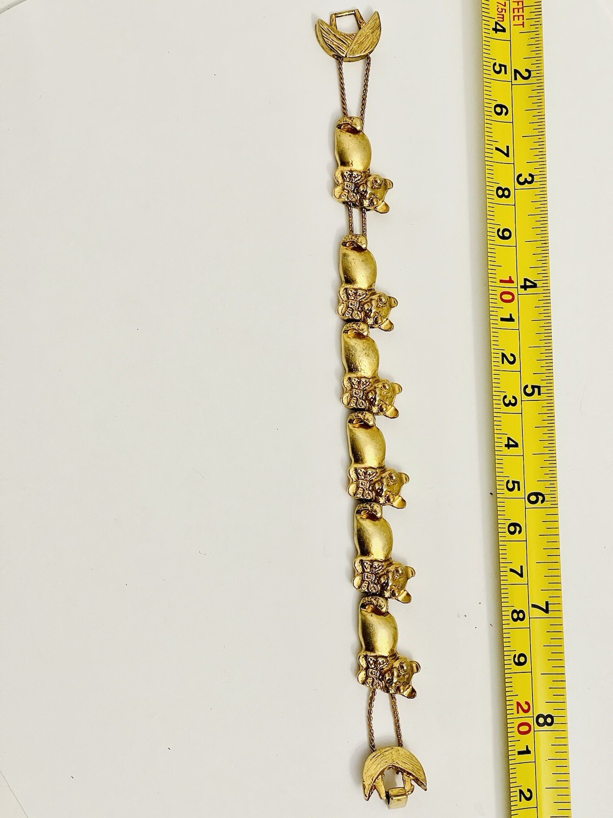 Vintage Gold Tone Cat Kitten Cuddling Slide Charm Bracelet