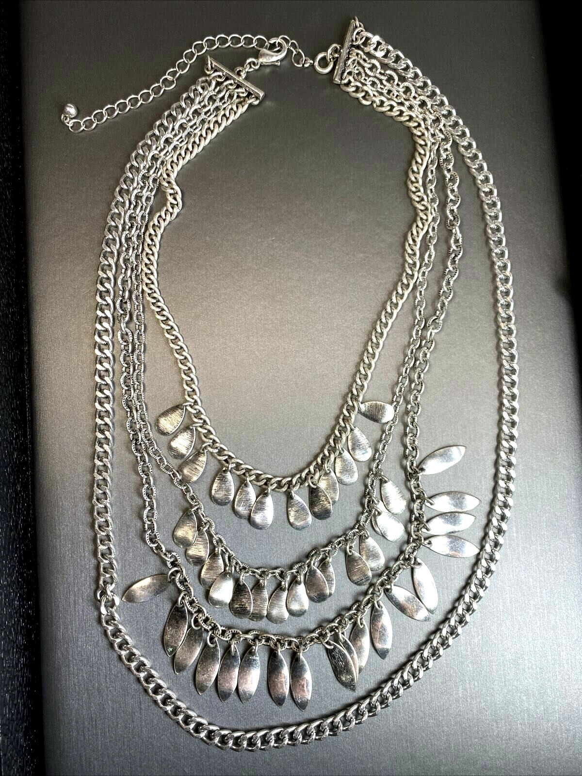 Vintage Fringe Layered Necklace Estate Jewelry Pre-owned Unusual Bib