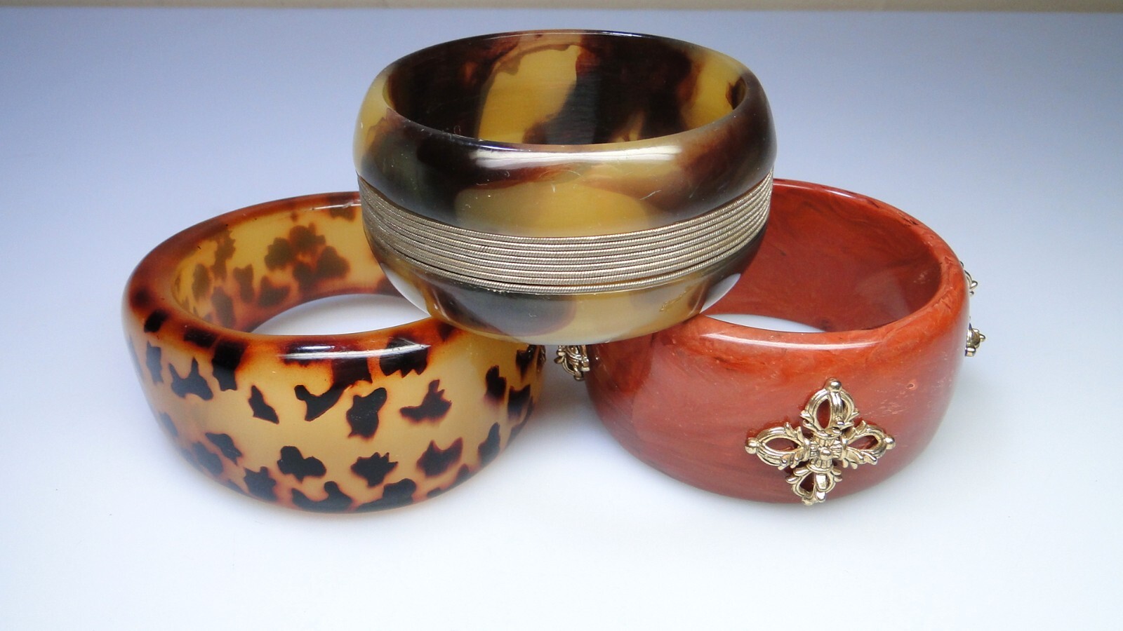 3 Designer Large Wide Lucite Bangle Bracelets HSN Bracelet Lot