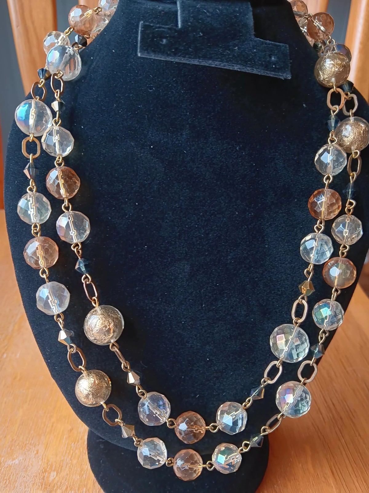 Vintage Art Glass Necklace Gold Foiled Estate Jewelry Pre-Owned Double Strand