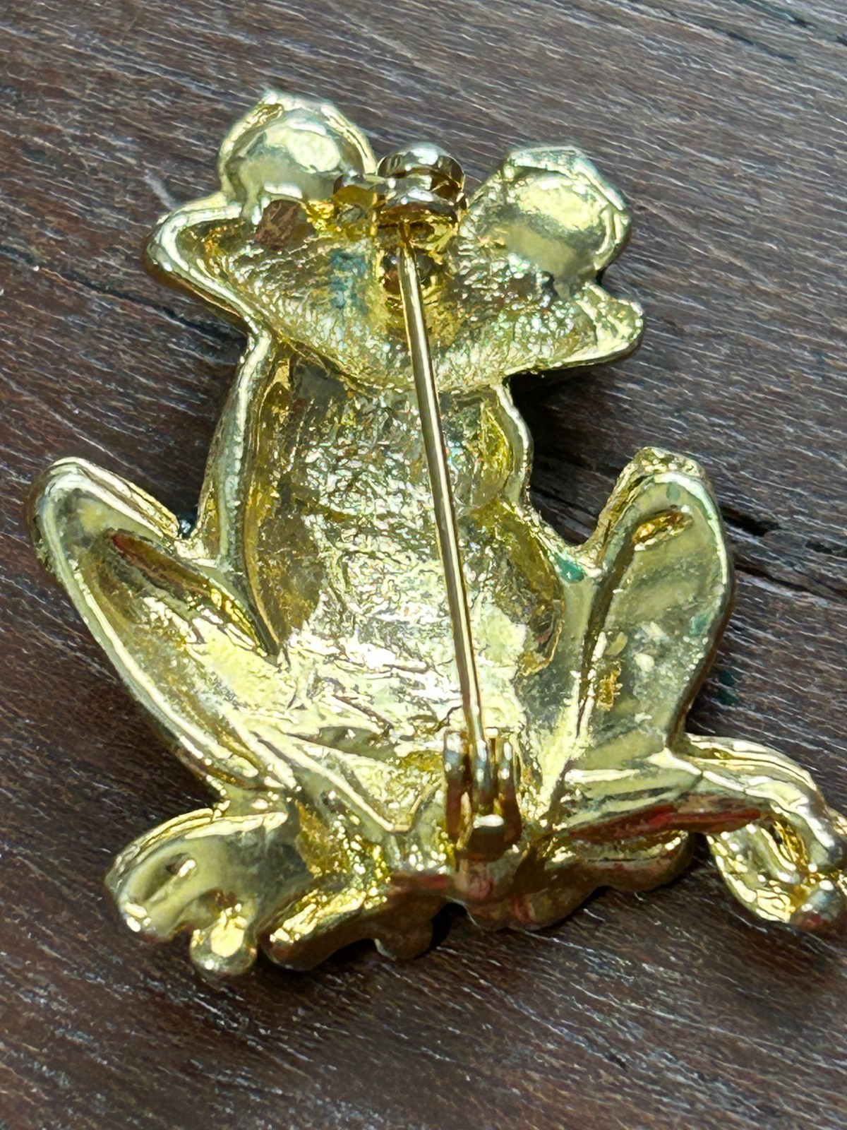 Vtg Gold Green Red Eyes Enamel Frog Brooch Cute & Derpy (CJ1)
