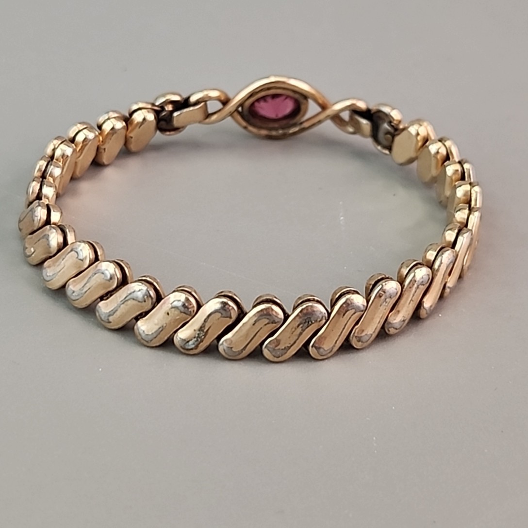 Vintage Sweetheart Expandable Bracelet 12K Gold Filled Pink Rhinestone