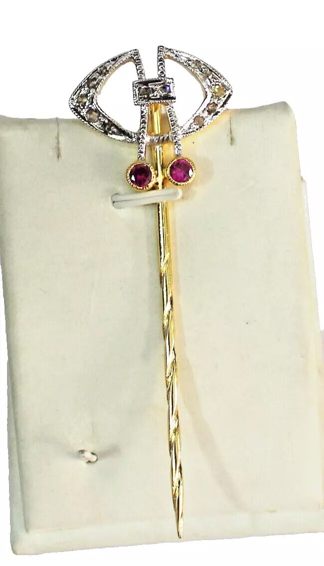 0.60ct Rose Cut Diamond 925 Sterling Silver Ruby Wedding Anniversary Stick Pin