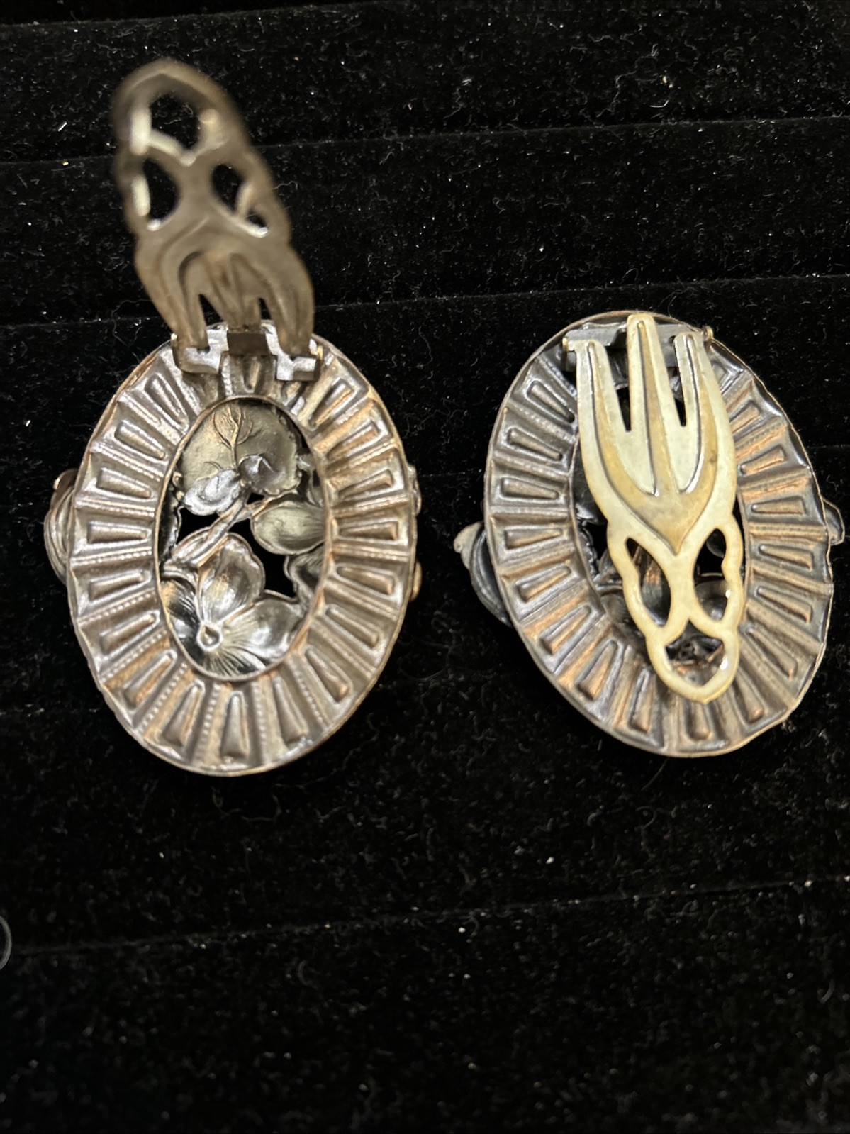 Pair of Vintage Floral Repousse Brooches