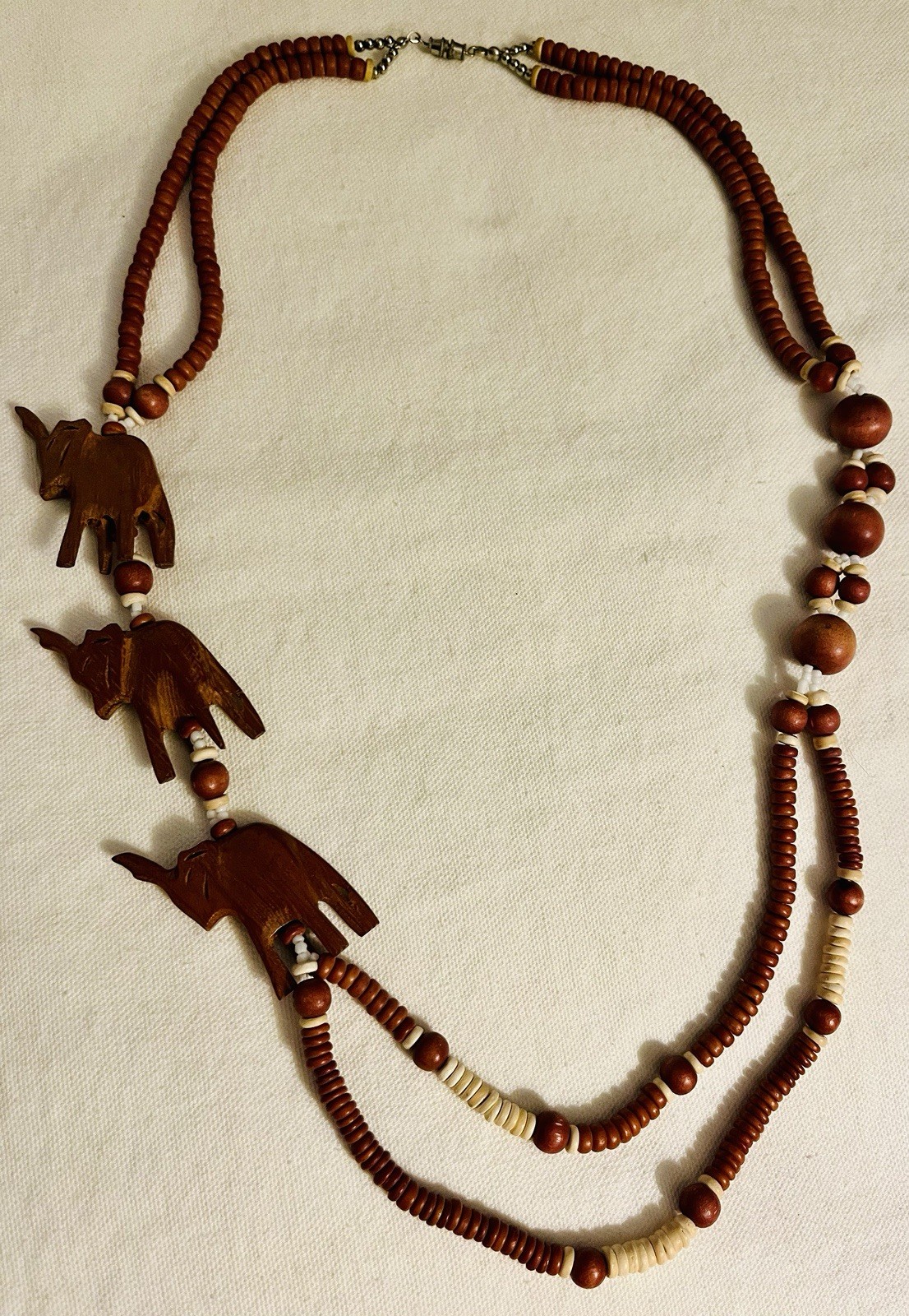Lot 2 Vintage Estate Necklaces African Safari Elephants Tribal MOP Necklace