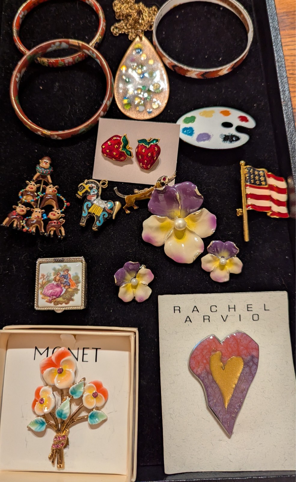 Vtg Enamel & Cloisonne Jewelry Lot 16 pieces Pansies!