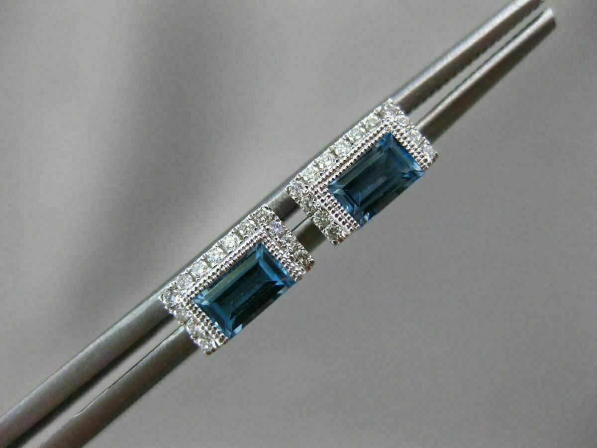 ESTATE 1.65CT DIAMOND & AAA BLUE TOPAZ 14KT WHITE GOLD MILGRAIN HANGING EARRINGS