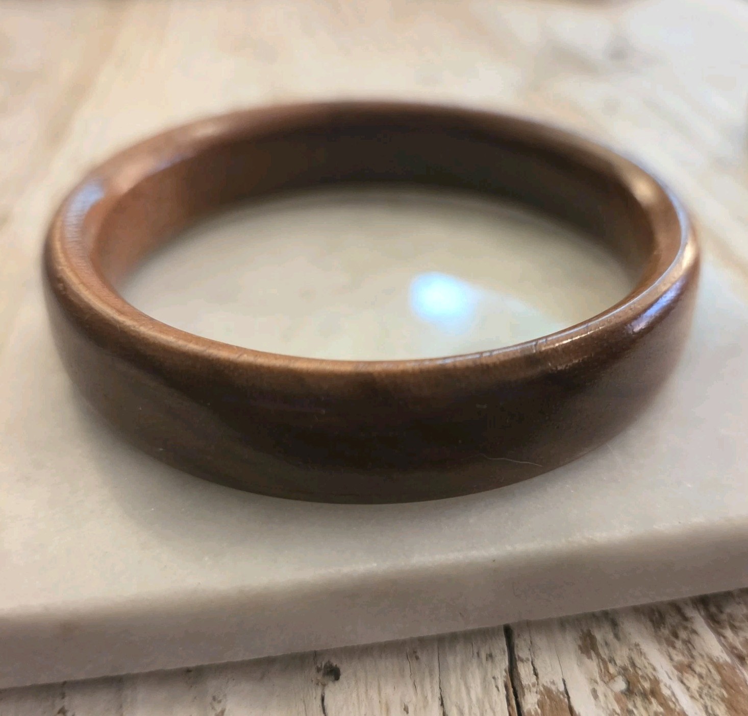 Two Vintage 1/2 Inch Tall Handcrafted Wooden Bracelets 2 1/2 Inches Wide, Signed