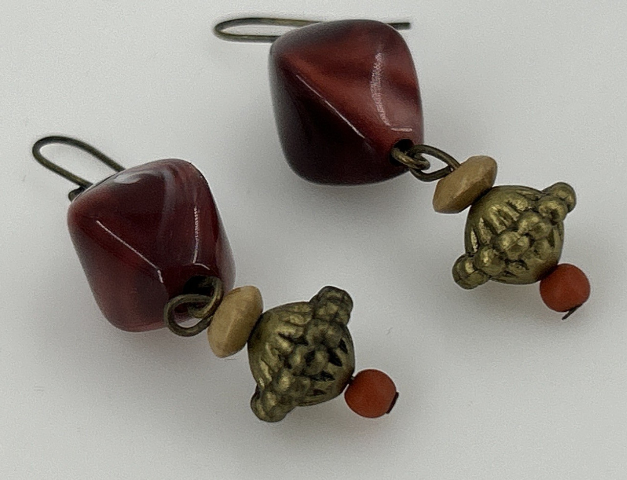 Vintage Redish Brown Marbled Resin Boho Dangle Earrings