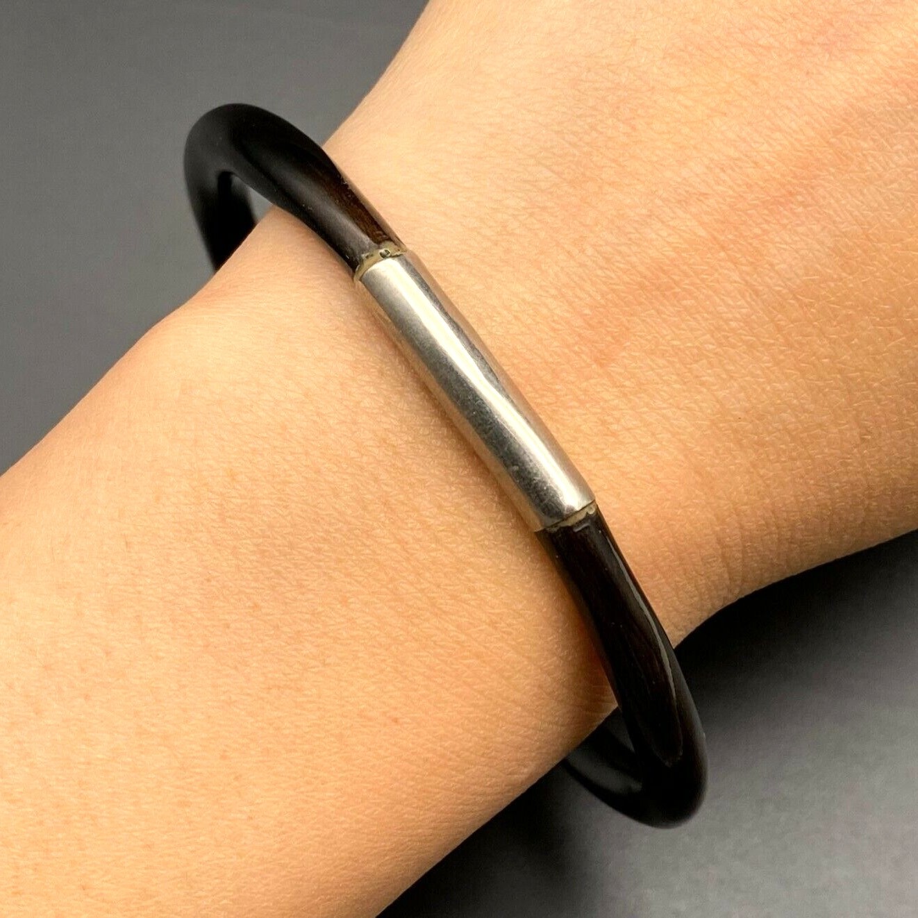 Vintage Black Coral Bangle Bracelet 8-1/8″
