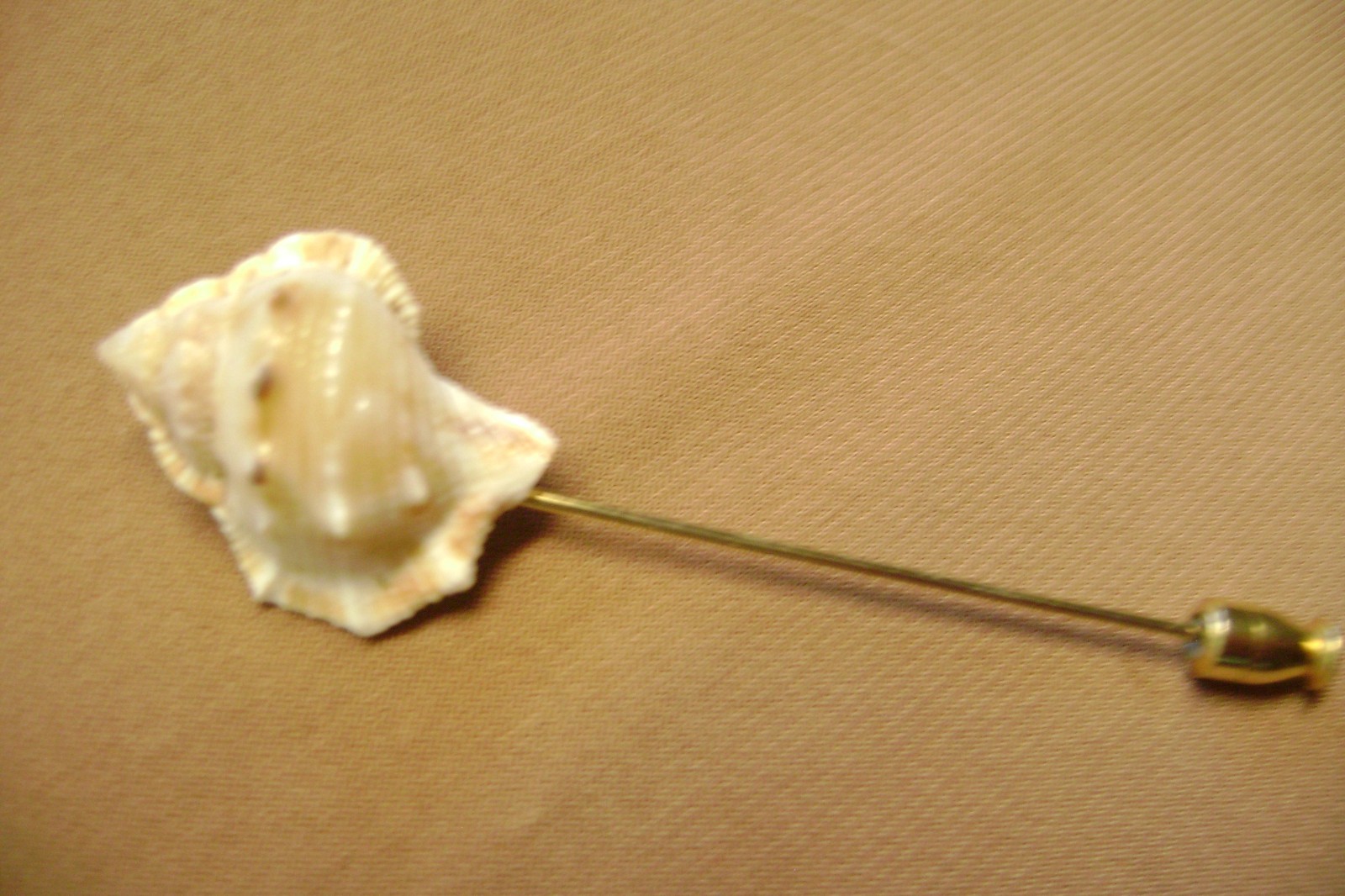 VINTAGE SEA SHELL TAN AND BROWN GOLD TONE STICK PIN/HAT PIN/LAPEL