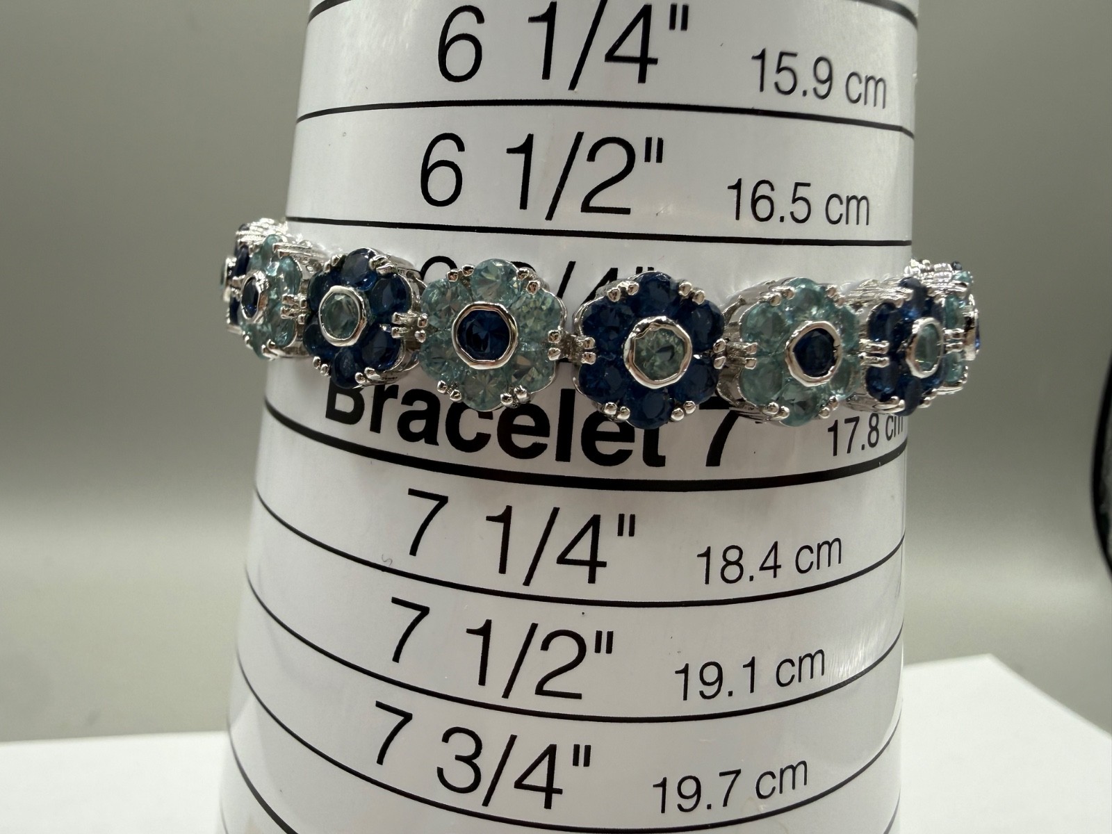 ESTATE SILVER PLATED SAPPHIRE AQUA BLUE CRYSTAL CLUSTER FLOWER BRACELET
