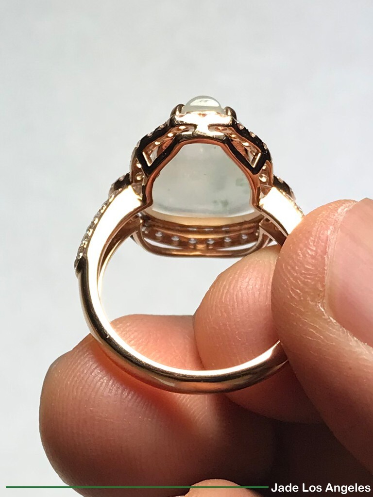 Wealthy Gourd Icy Jadeite Jade 18K Rose Gold Diamond Ring 34.48ct Ring Size:7