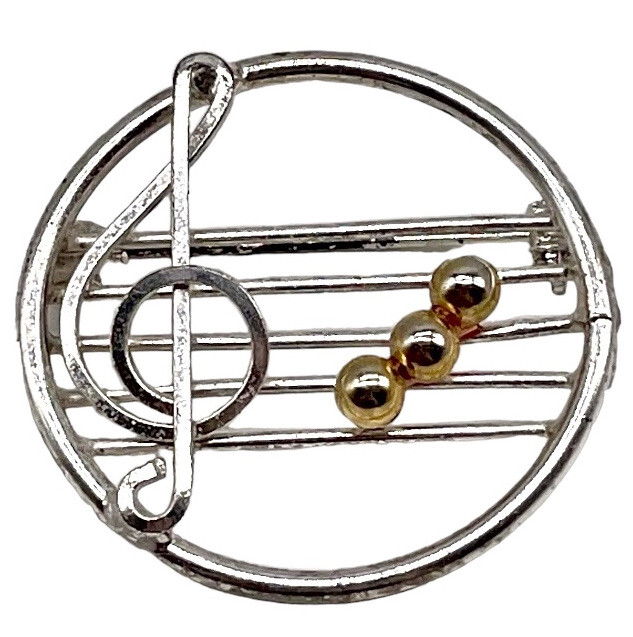 Vintage Two-Toned Sheet Music Pin Silver & Gold Toned Musical Notes Brooch 1.5”H