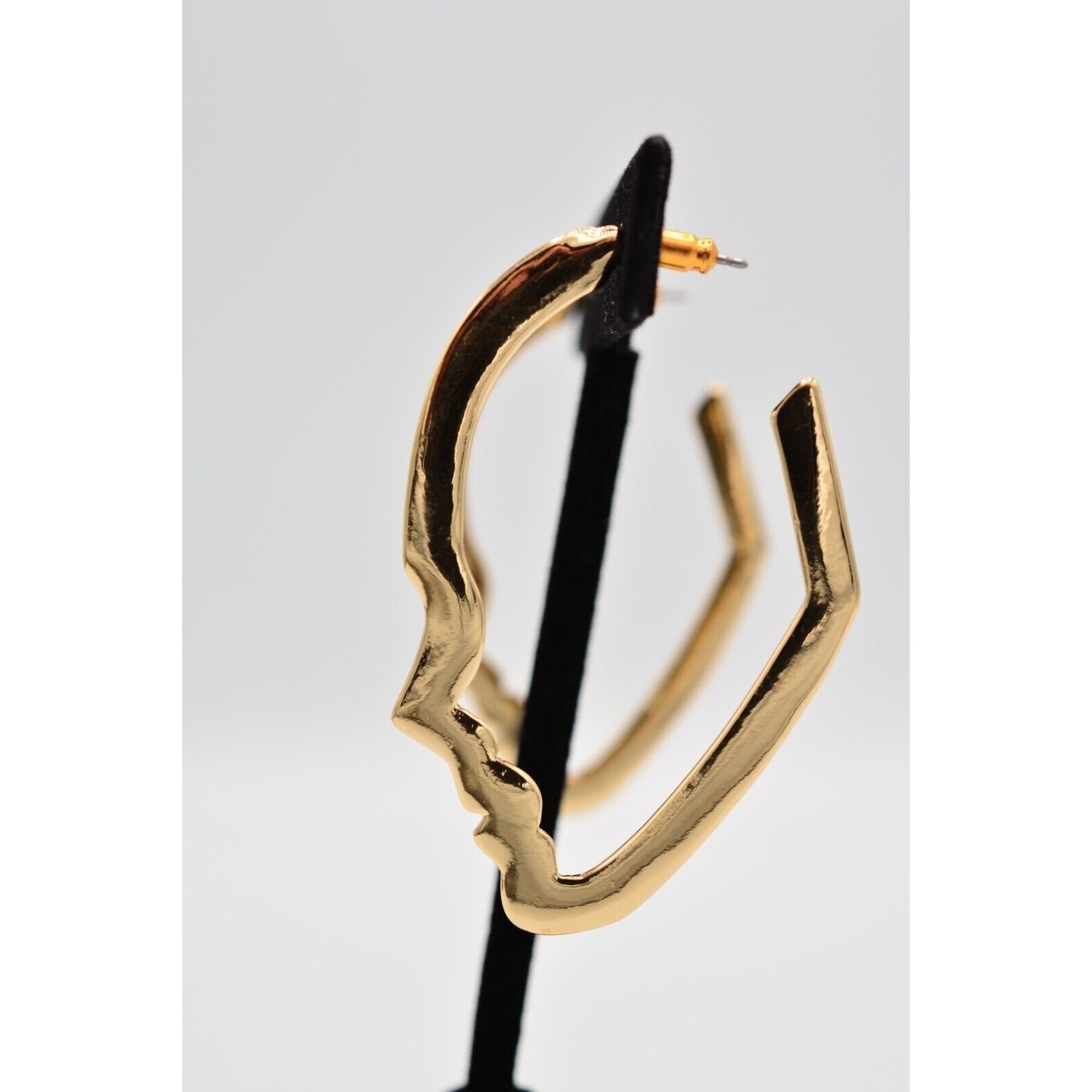 Vintage Drop Earrings Abstract Face Hoops Silhouette Gold Tone Dangle 1990s 9G