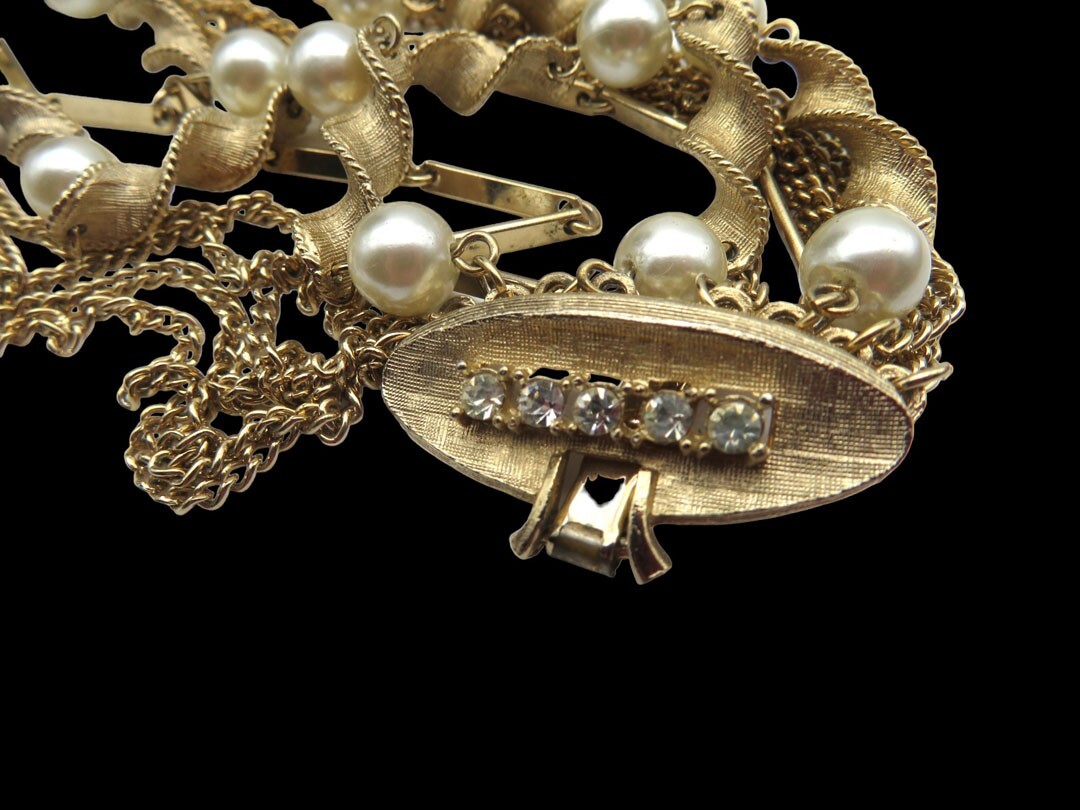 Vintage Wrap Around Necklace and Multi Strand Bracelet Faux Pearl Goldtone
