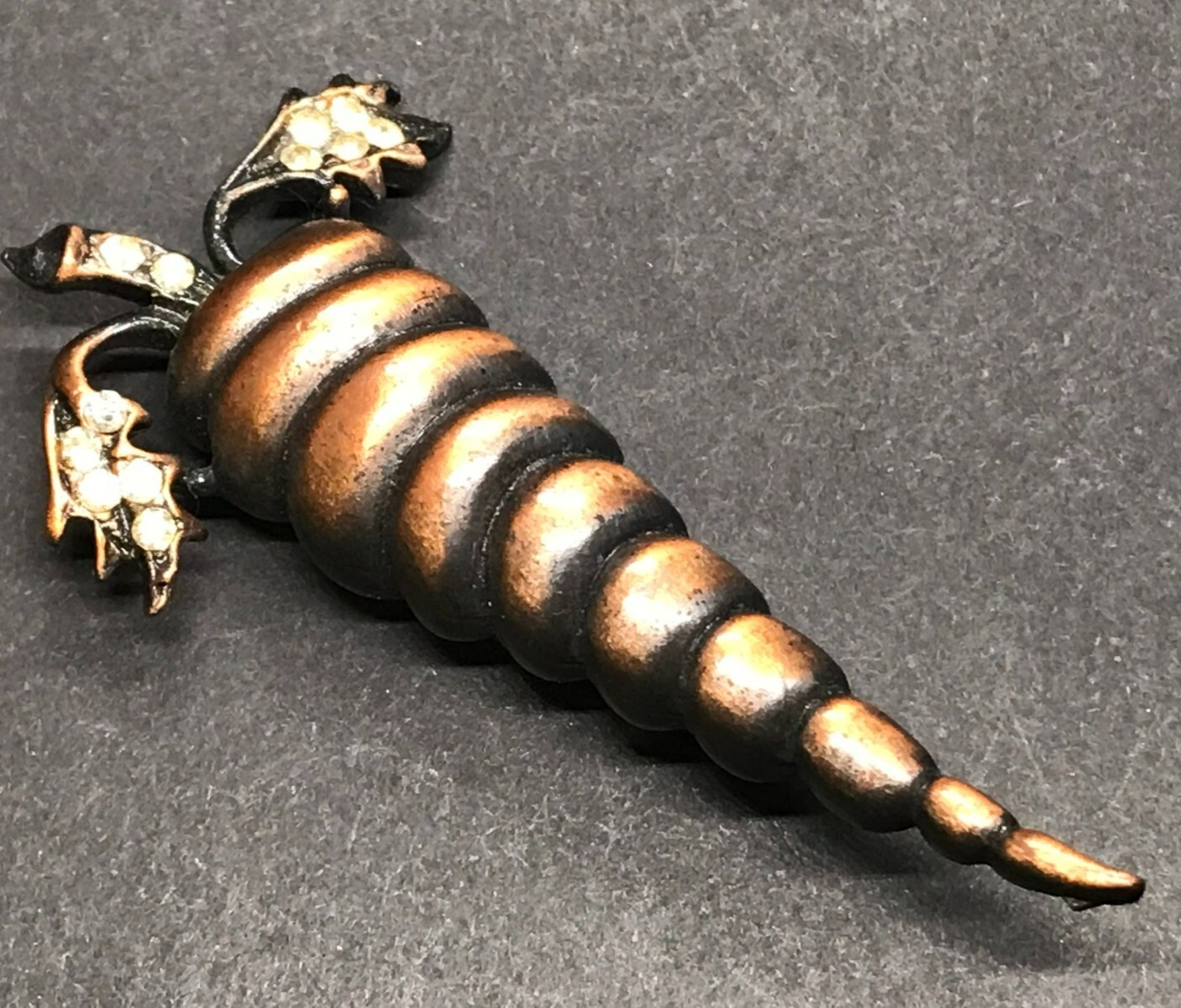 Vintage Copper Carrot Brooch Rhinestone Lg. Sculptural Garden Easter Bunny Food