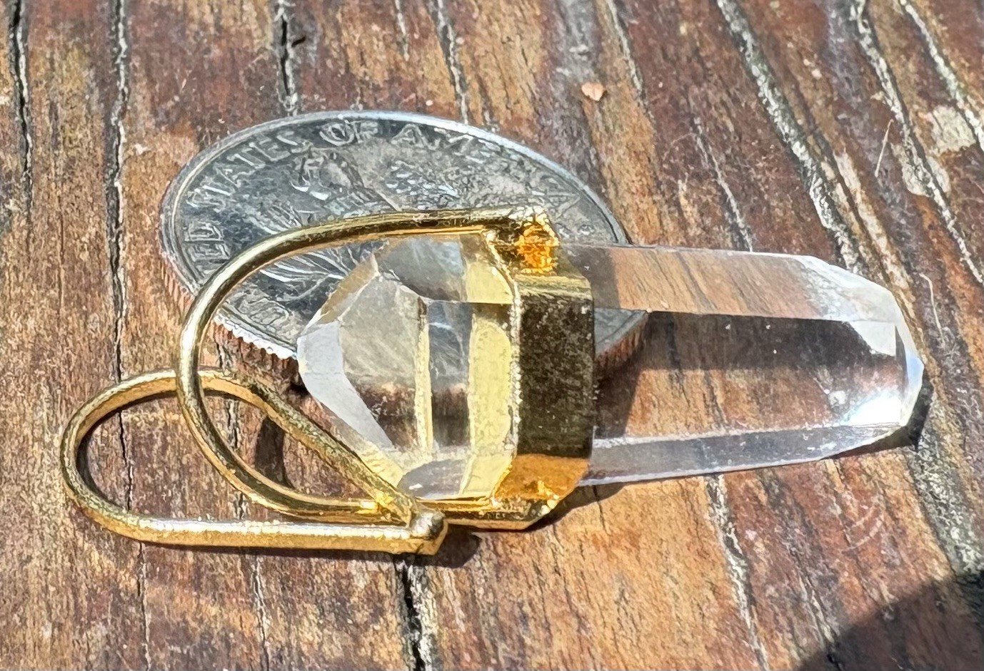 VTG Clear Quartz Crystal Point Pendant Gold Tone Necklace Natural Healing Stone