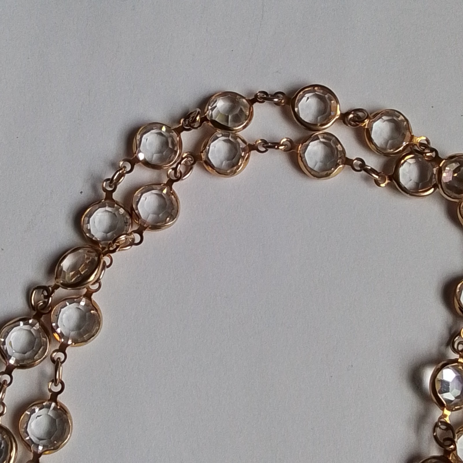 Austrian Crystal Necklace, USA, Clear, Goldtone Metal, 33″L, Lobster Clasp EUC