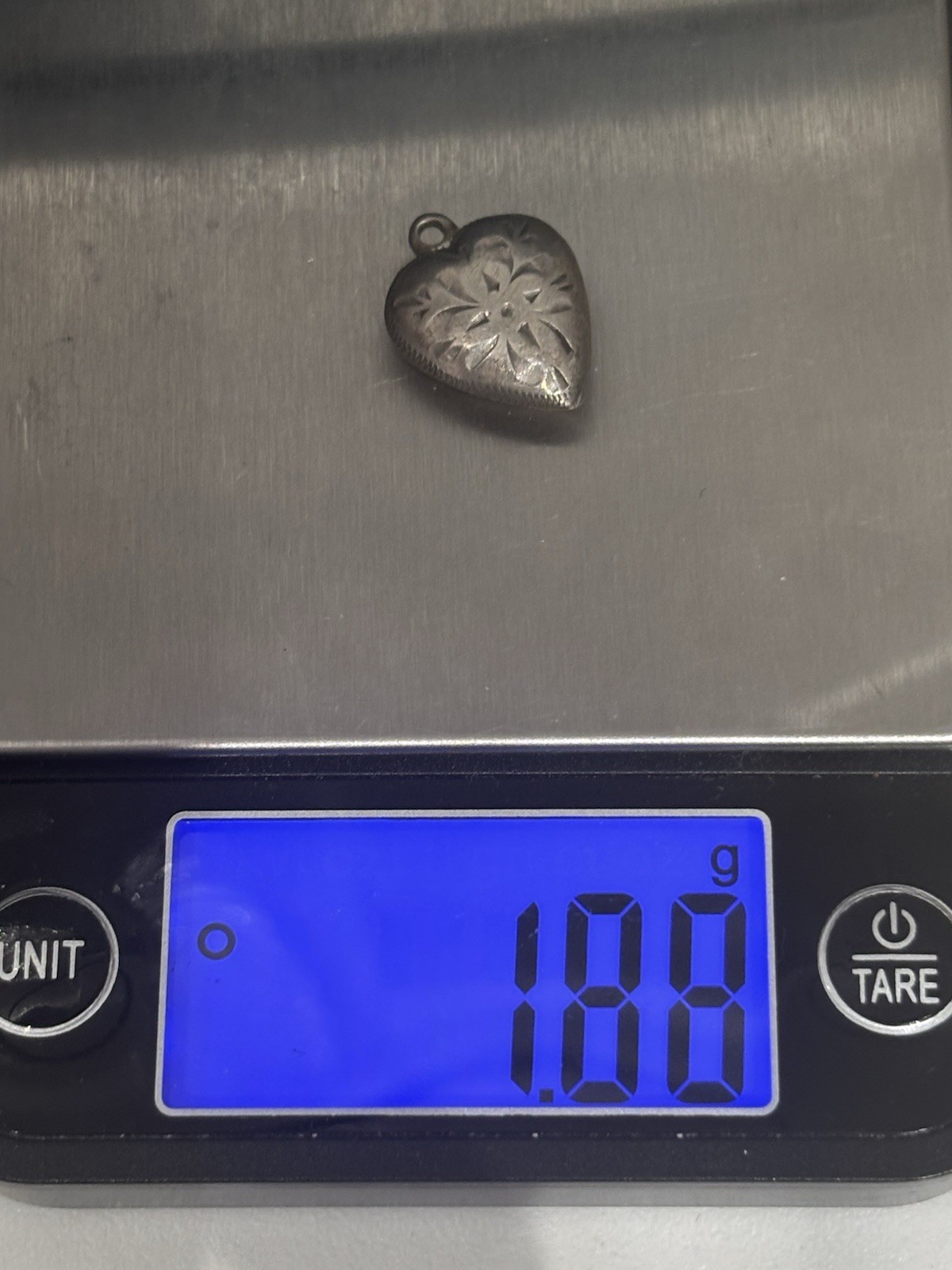 Vtg Single Sterling Silver Puff Heart Charm One Side Etched No Jump Ring 11/16″