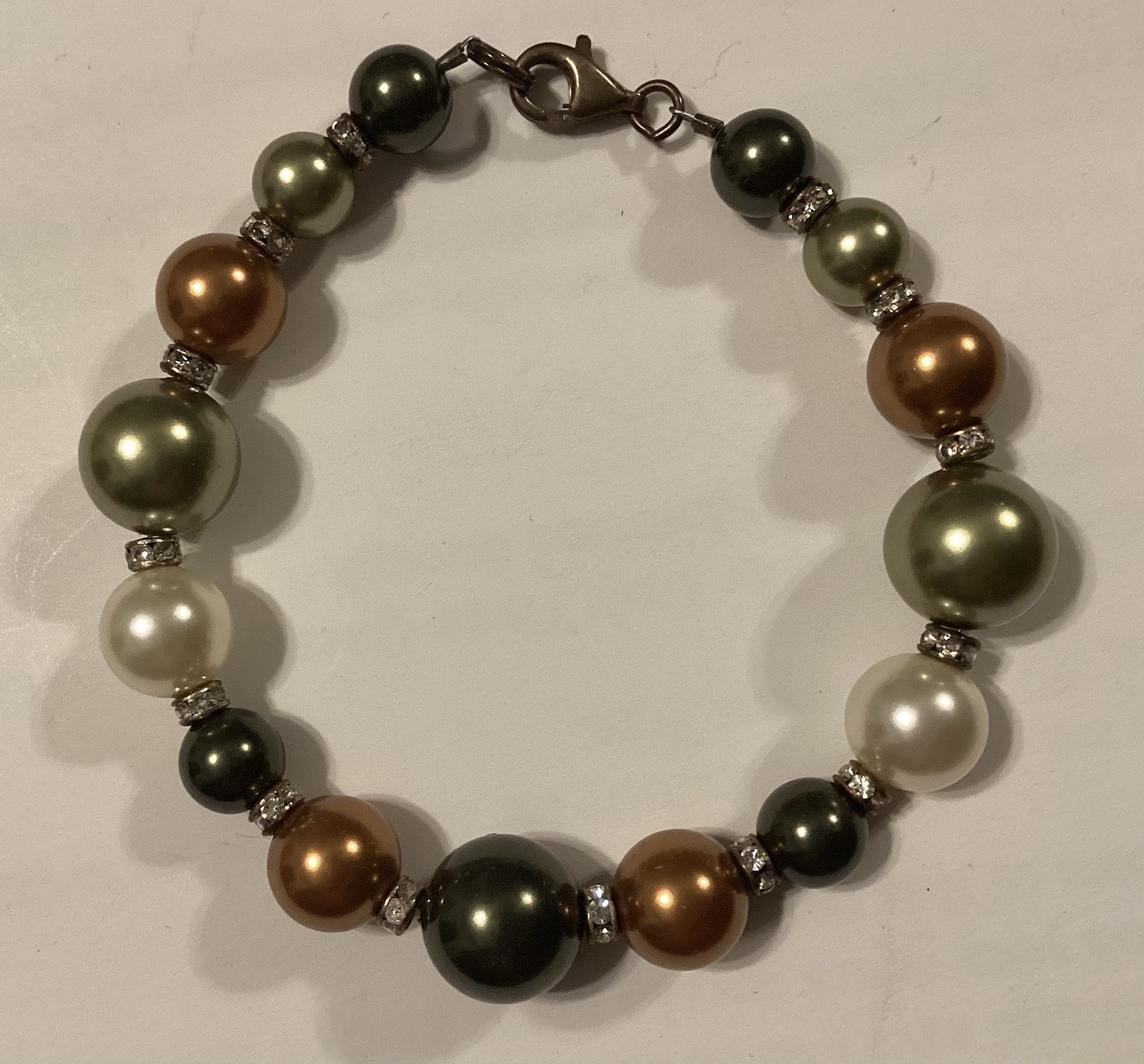 Vintage Multi Color Pearl And Rhinestone Bracelet With 925 Sterling Silver Clasp