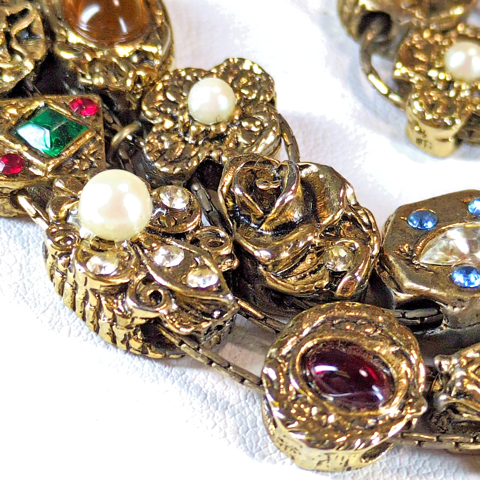 GOLDETTE NY Double Strand Slide Charm Bracelet Victorian Revival Rhinestone VTG