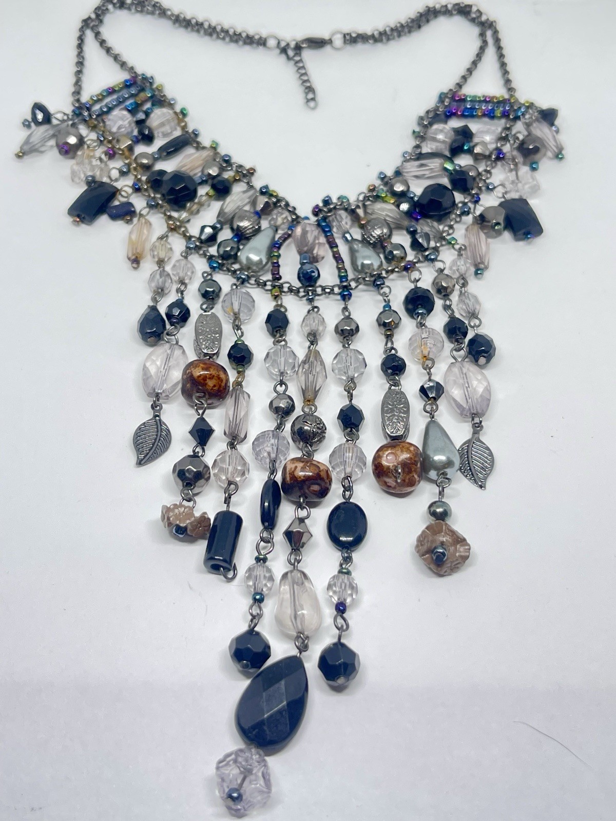 Victorian Revival Fringed Beaded Necklace Mixed Beads And Materials Stunning Bib