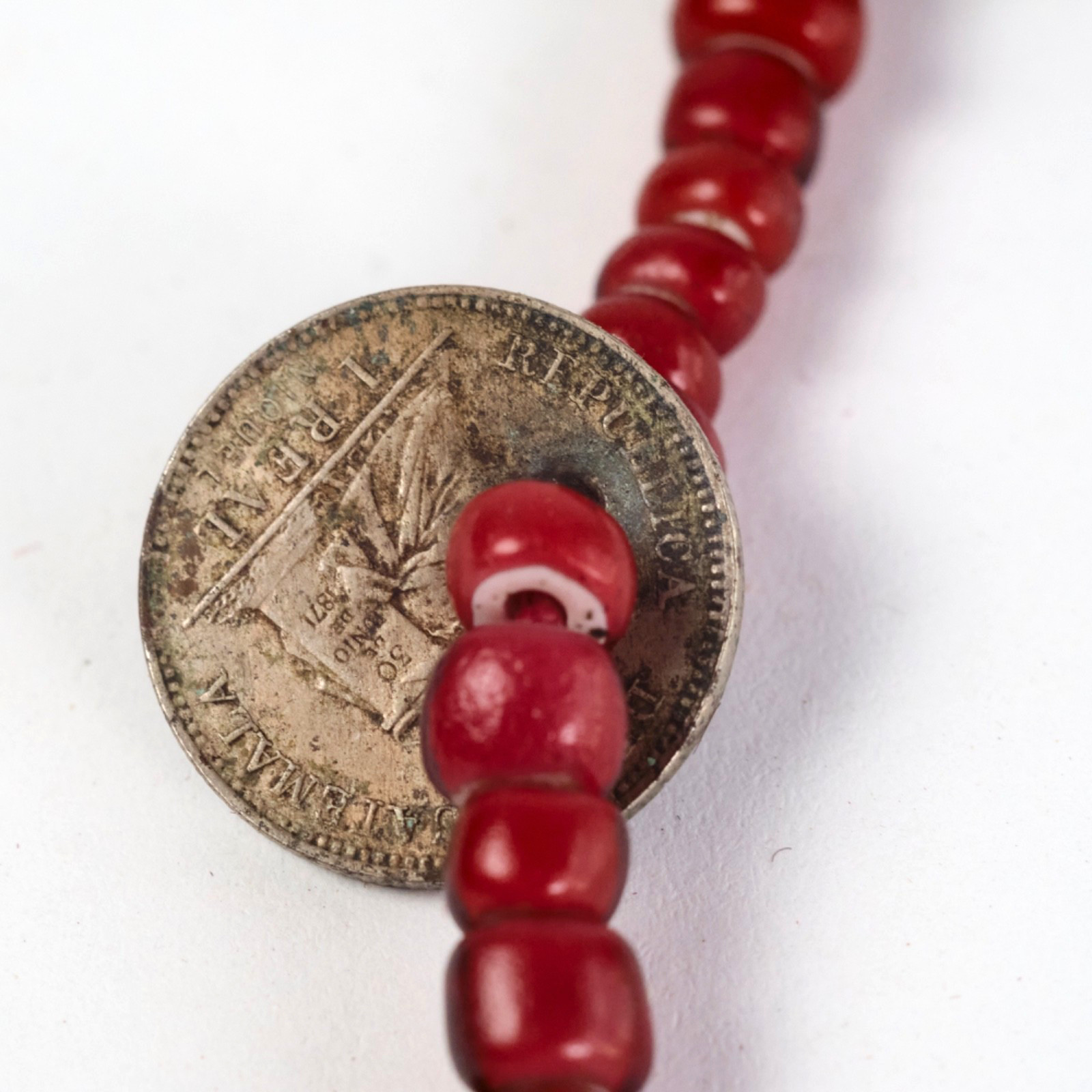 Antique Guatemalan Chachal Red Bead & Coin Necklace – Venetian Glass Handmade