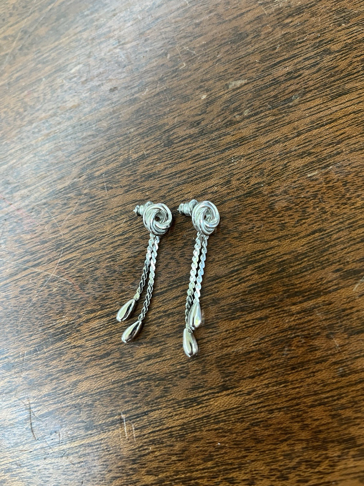 Vintage silver tone chain look dangle stud earrings
