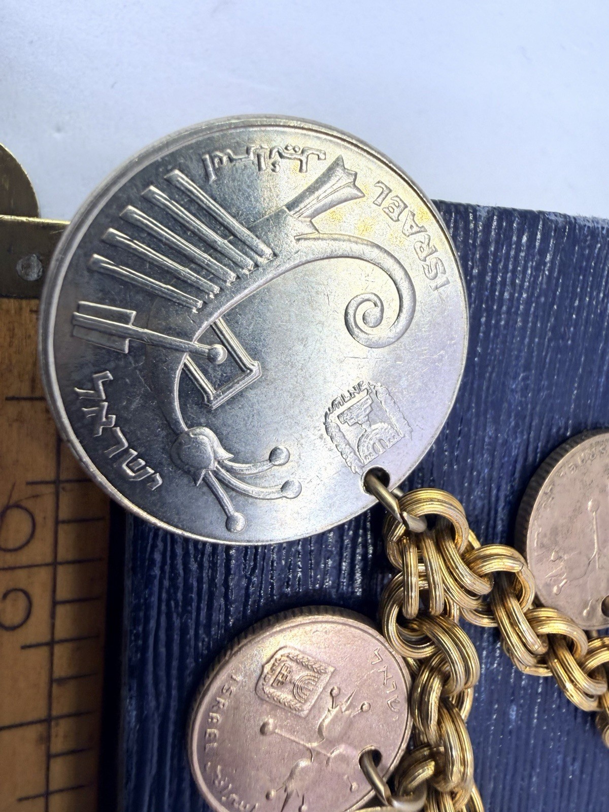 Vintage Coin Necklace Israel Bahamas Mixed Coins Charms 18” Gold Tone Chain HJ