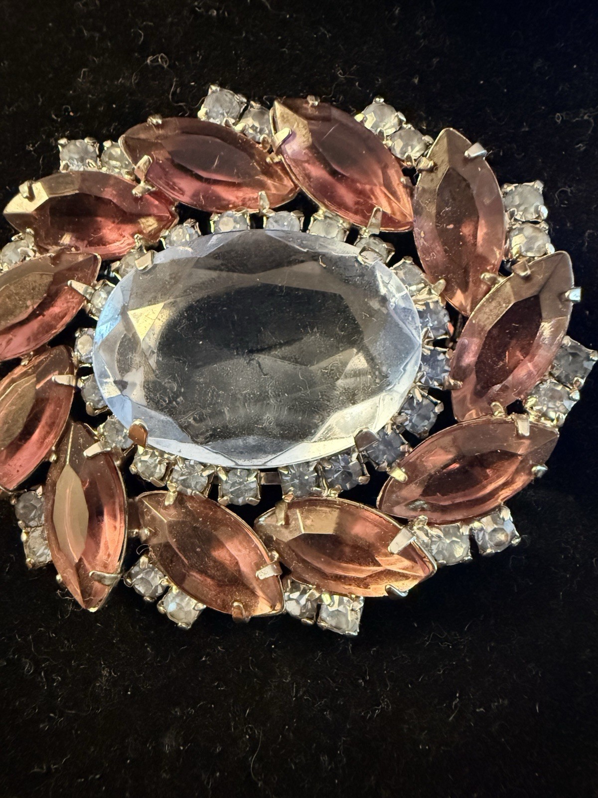 Vintage Baby Blue And Purple Rhinestone Silvertone Brooch ~Absolutely Stunning