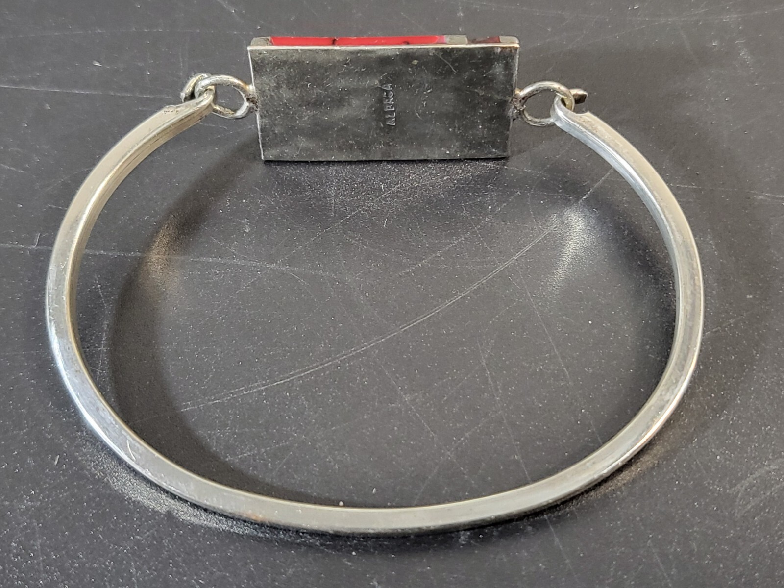 VINTAGE MEXICO ALPACA SILVER RED SPINEY OYSTER SHELL BRACELET