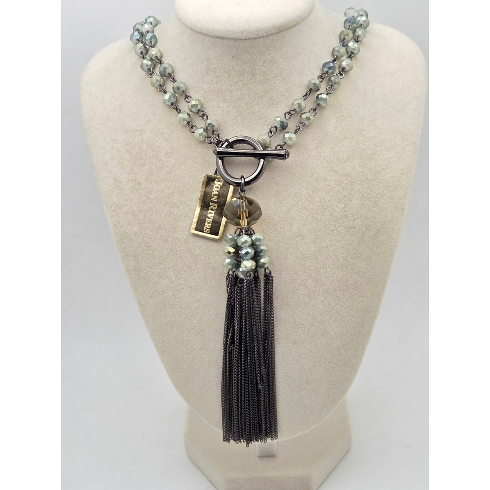 Vintage Joan Rivers Tassel Necklace – Iridescent Beaded Statement