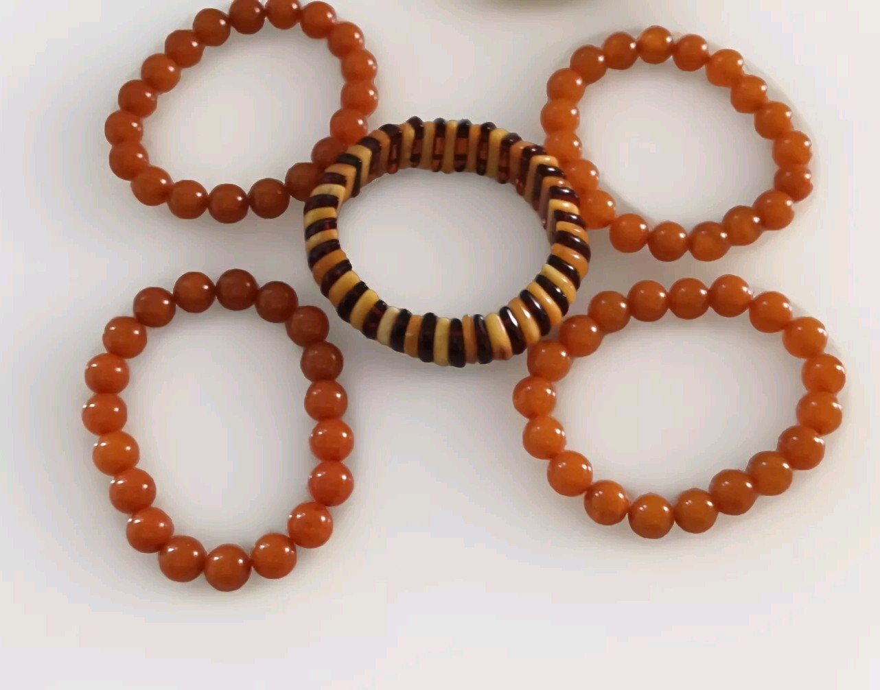 5 Baltic Amber Bead Bracelets Stretch Beaded Butterscotch 10mm From Estate